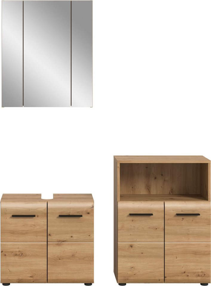 welltime Badmöbel-Set FLORENZ, 3-teilige Badkombination, hochwertige MDF-Front, (Set, 3-St., best. aus: Waschbeckenunterschrank, Spiegelschrank, Midischrank bre – Bild 3 von 5
