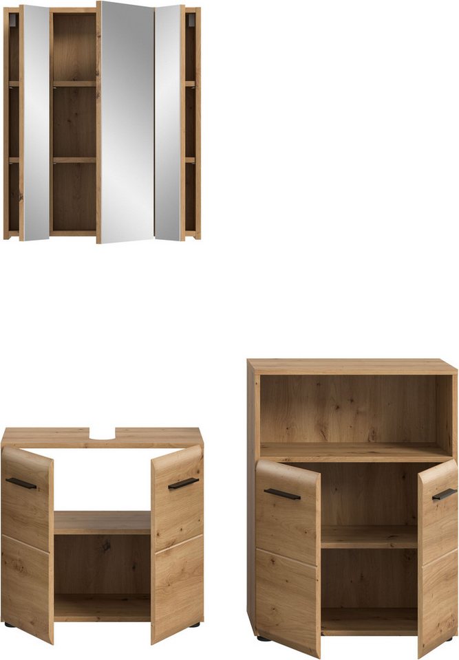 welltime Badmöbel-Set FLORENZ, 3-teilige Badkombination, hochwertige MDF-Front, (Set, 3-St., best. aus: Waschbeckenunterschrank, Spiegelschrank, Midischrank bre – Bild 4 von 5