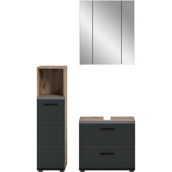 welltime Badmöbel-Set FLORENZ, 3-teilige Badkombination, hochwertige MDF-Front, (Set, 3-St., best. aus: Midischrank hoch, Waschbeckenunterschrank, Spiegelschran