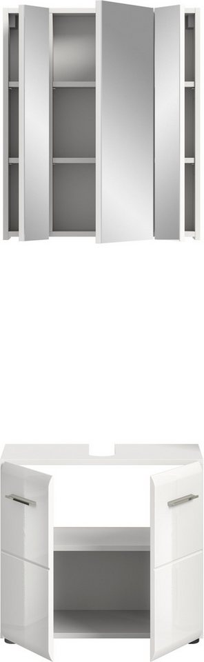 welltime Badmöbel-Set FLORENZ, 2-teilige Badkombination, hochwertige MDF-Front, (Set, 2-St., bestehend aus: 1 Waschbeckenunterschrank, 1 Spiegelschrank), Bad-Ko – Bild 4 von 5