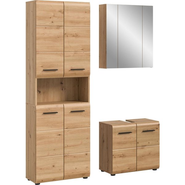 welltime Badmöbel-Set FLORENZ, 3-teilige Badkombination, hochwertige MDF-Front, (Set, 3-St., best. aus: 1 Hochschrank, 1Waschbeckenunterschrank, 1 Spiegelschran