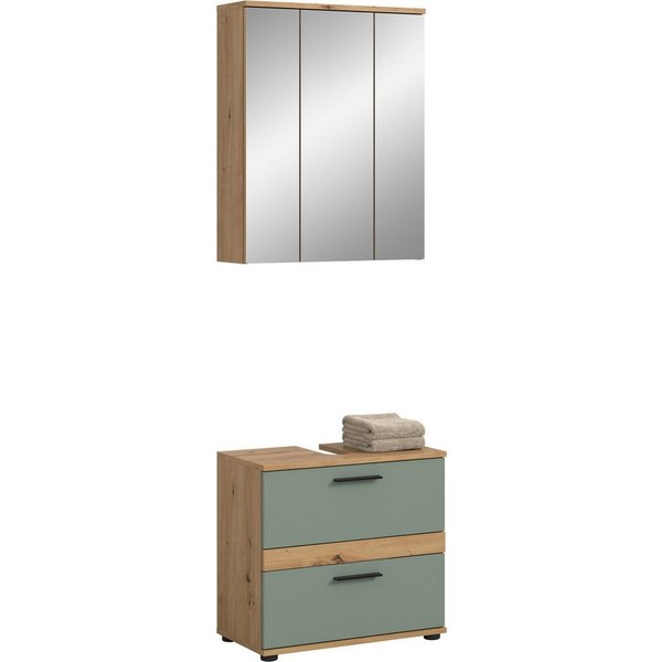 welltime Badmöbel-Set Lucca, bestehend aus: 1x Waschbeckenunterschrank & 1x Spiegelschrank, (Set, 2-St)
