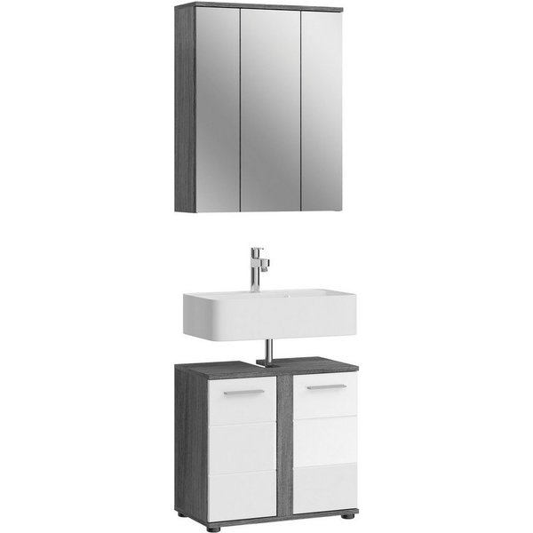welltime Badmöbel-Set LUCCA, 2- teilig, Waschbeckenunterschrank, Spiegelschrank, (Set, 2-St., bestehend aus: 1x Waschbeckenunterschrank & 1x Spiegelschrank), ho