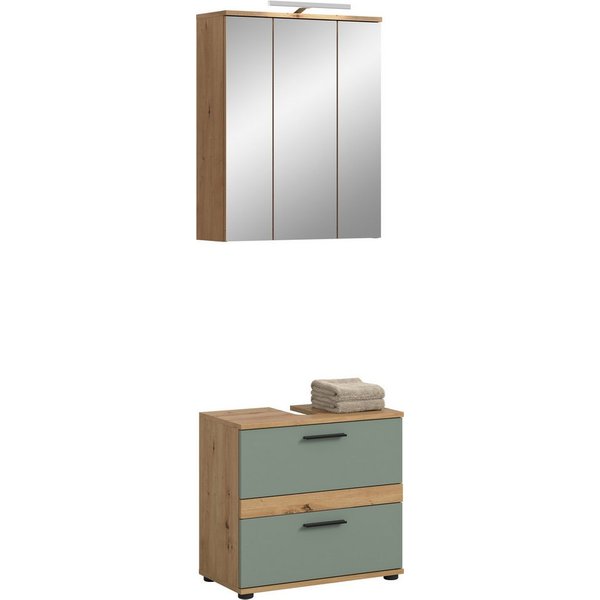 welltime Badmöbel-Set Lucca, bestehend aus: 1x Waschbeckenunterschrank & 1x Spiegelschrank, (Set, 2-St)