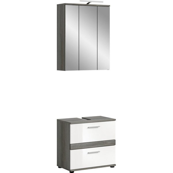 welltime Badmöbel-Set Lucca, bestehend aus: 1x Waschbeckenunterschrank & 1x Spiegelschrank, (Set, 2-St), inkl. Ausatzleuchte, Badkombination, Bad-Möbel, Badezim