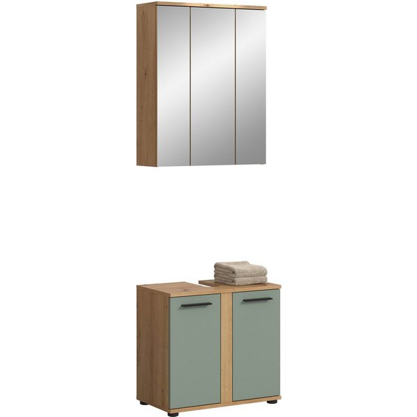 welltime Badmöbel-Set LUCCA, 2- teilig, Waschbeckenunterschrank, Spiegelschrank, (Set, 2-St., bestehend aus: 1x Waschbeckenunterschrank & 1x Spiegelschrank)