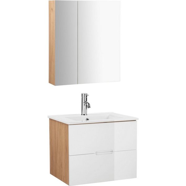 welltime Badmöbel-Set Lund Badmöbel Set Badschrank Badezimmerset, (Komplett-Set), Spiegelschrank, Waschtisch und Waschbecken Breite 60cm