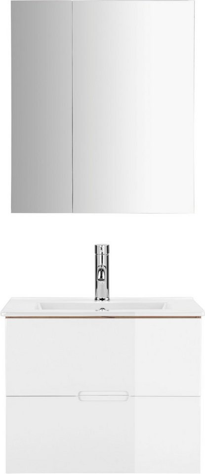 welltime Badmöbel-Set Lund Badmöbel Set Badschrank Badezimmerset, (Komplett-Set), Spiegelschrank, Waschtisch und Waschbecken Breite 60cm – Bild 3 von 5