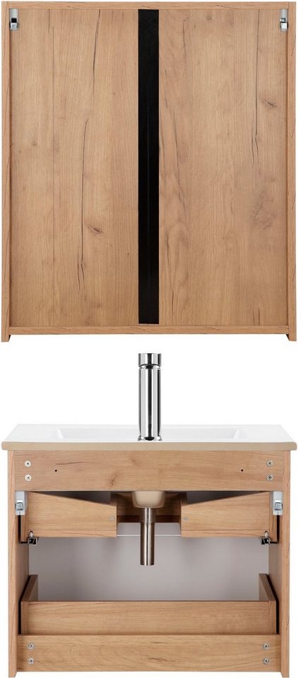 welltime Badmöbel-Set Lund Badmöbel Set Badschrank Badezimmerset, (Komplett-Set), Spiegelschrank, Waschtisch und Waschbecken Breite 60cm – Bild 5 von 5