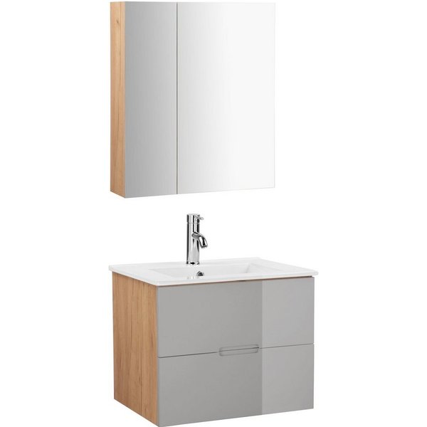 welltime Badmöbel-Set Lund Badmöbel Set Badschrank Badezimmerset, (Komplett-Set), Spiegelschrank, Waschtisch und Waschbecken Breite 60cm