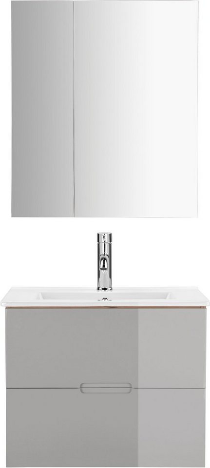 welltime Badmöbel-Set Lund Badmöbel Set Badschrank Badezimmerset, (Komplett-Set), Spiegelschrank, Waschtisch und Waschbecken Breite 60cm – Bild 3 von 5