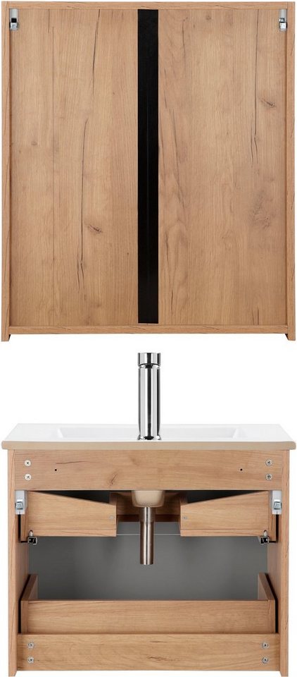 welltime Badmöbel-Set Lund Badmöbel Set Badschrank Badezimmerset, (Komplett-Set), Spiegelschrank, Waschtisch und Waschbecken Breite 60cm – Bild 5 von 5