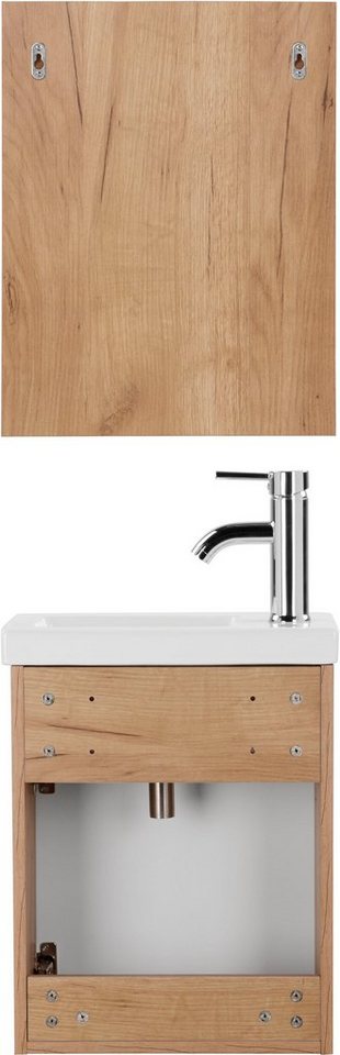 welltime Badmöbel-Set Lund Gästebad Gästebadezimmmer Set Gäste-WC Waschplatzset, (Komplett-Set), Waschtisch, Spiegel und Waschbecken Breite 40 cm – Bild 5 von 5