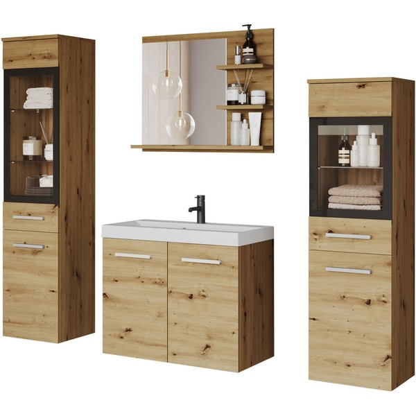 welltime Badmöbel-Set MADRIT, (Komplett-Set, 5-St., mit Waschbecken)