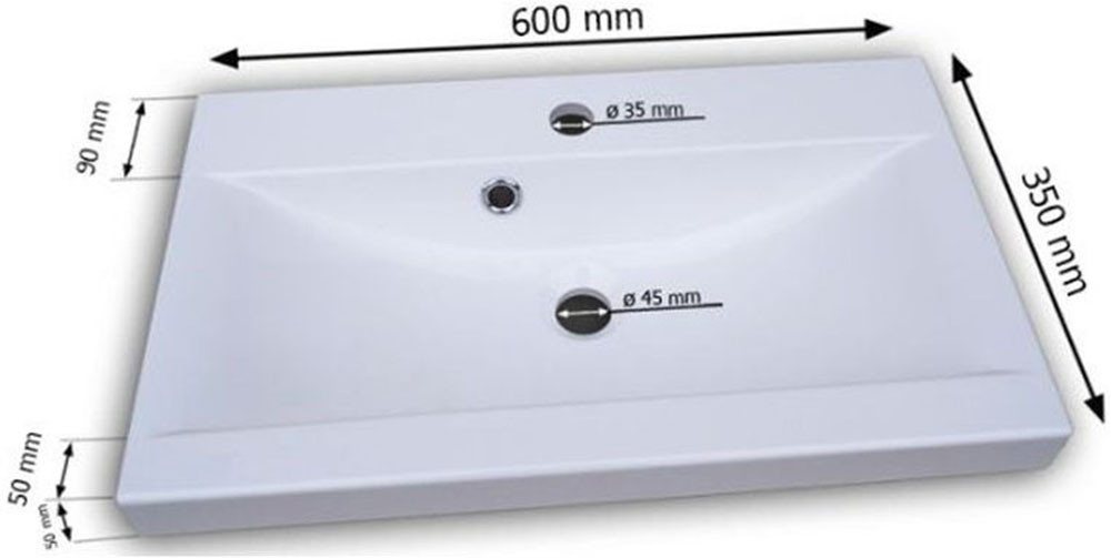 welltime Badmöbel-Set MADRIT II, Schrank mit Waschbecken, 2 Hänger, Spiegelschrank, (Komplett-Set, 5-St), Hängende Badmöbel mit Glaseinsätzen – in vielen Farben – Bild 4 von 5