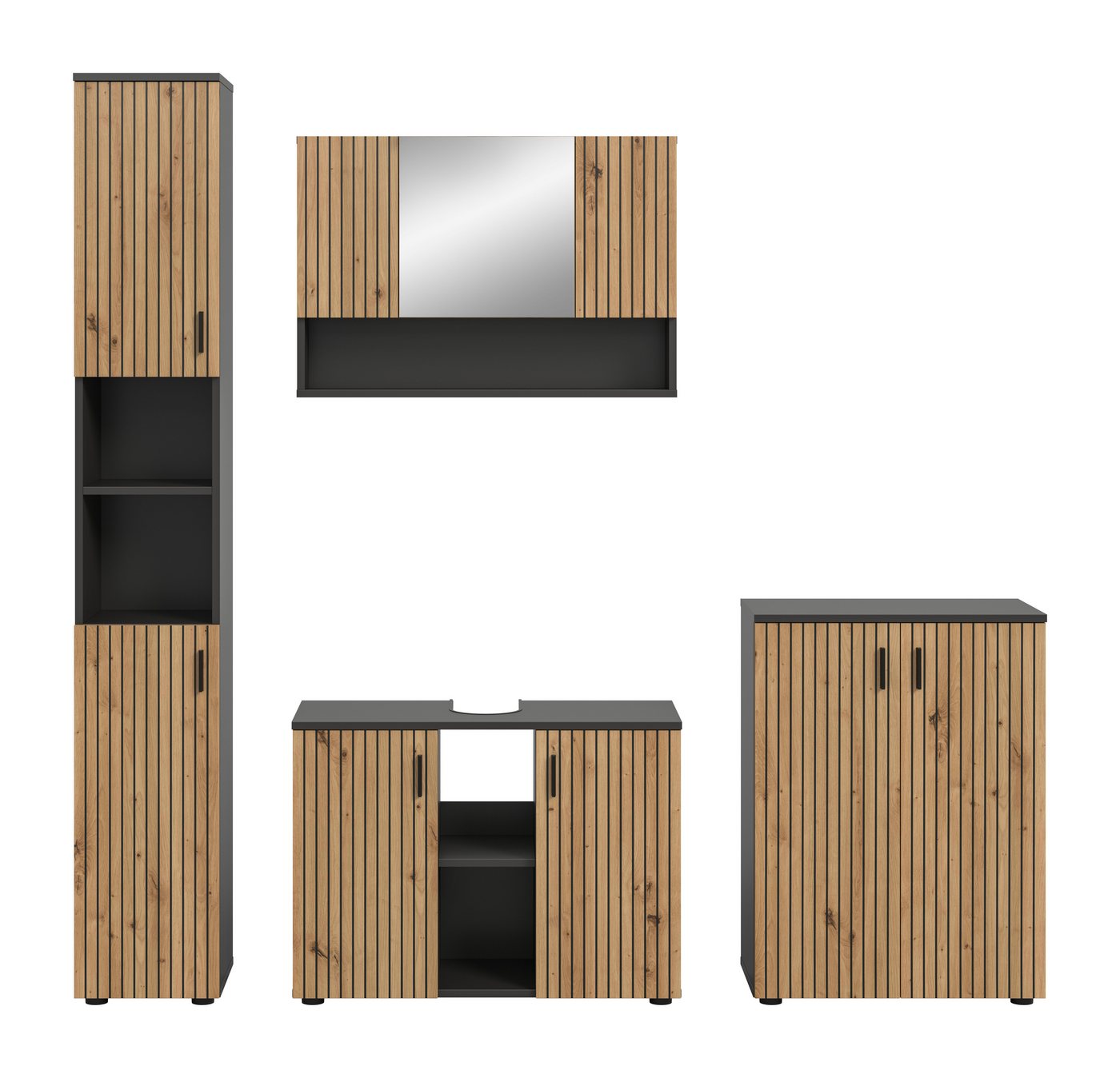 welltime Badmöbel-Set MANI, 4-tlg. Badkombination, Paneeloptik, (Set, 4-St., Set, best. aus: 1Badschrank,1WBU,1Spiegelschrank,1Badschrank), Bad-Kombination, Bad – Bild 3 von 5