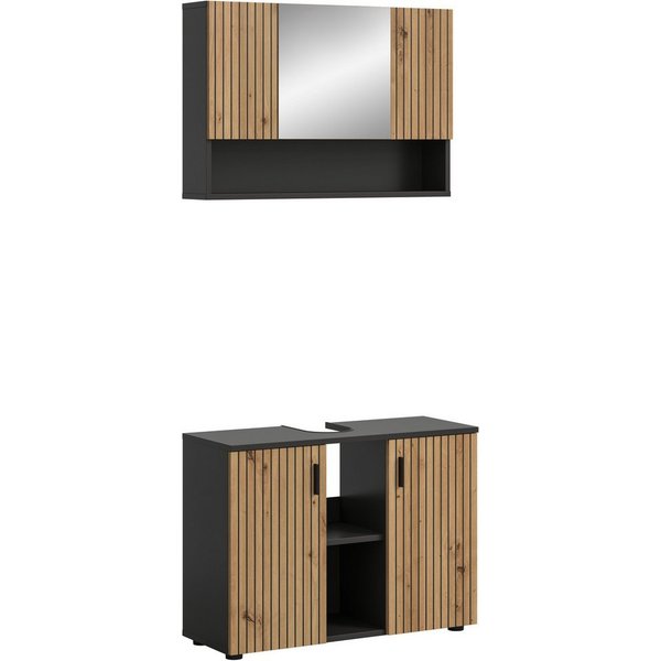 welltime Badmöbel-Set MANI, 2-tlg. Badkombination, Paneeloptik, (Set, 2-St., Set, best. aus: 1 Spiegelschrank, 1 Waschbeckenunterschrank), Bad-Kombination, Bad-