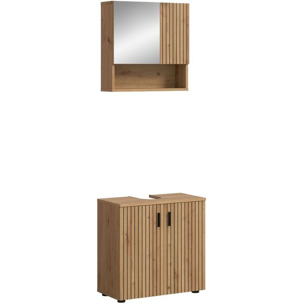welltime Badmöbel-Set MANI, 2-tlg. Badkombination, Paneeloptik, (Set, 2-St., Set, best. aus: 1 Spiegelschrank, 1 Waschbeckenunterschrank), Bad-Kombination, Bad-