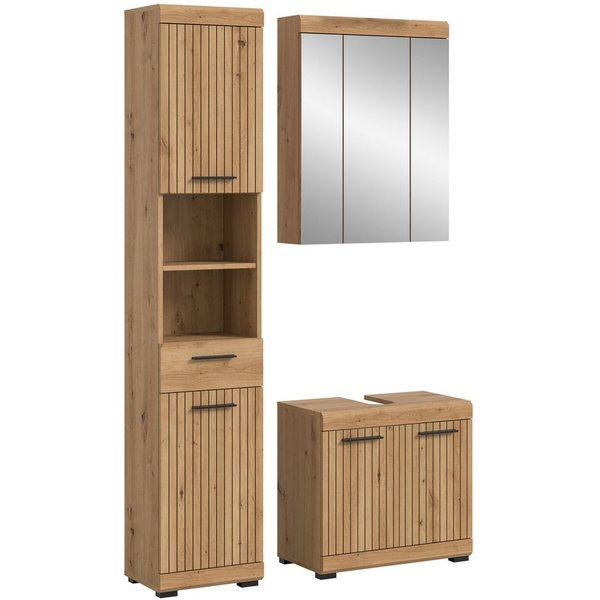 welltime Badmöbel-Set SIENA, 3 teilig, bestehend aus:, (Set, 3-St., TOPSELLER), Hochschrank, Waschbeckenunterschrank, Spiegelschrank