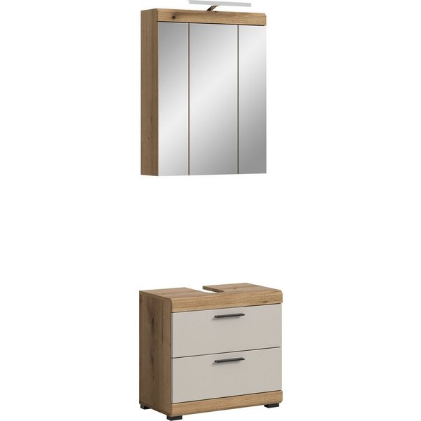 welltime Badmöbel-Set SIENA, 2 teilig, inklusive LED Beleuchtung, bestehend aus:, (Set, 2-St., TOPSELLER), Waschbeckenunterschrank, Spiegelschrank, LED Badaufsa