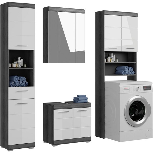 welltime Badmöbel-Set SIENA, 4 teilig, bestehend aus:, (Set, 4-St., TOPSELLER), Hochschrank, WBU, Spiegelschrank, Waschmaschinenumbauschrank