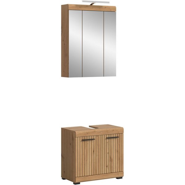 welltime Badmöbel-Set SIENA, 2 teilig, inklusive LED Beleuchtung, bestehend aus:, (Set, 2-St., TOPSELLER), Waschbeckenunterschrank, Spiegelschrank, LED Badaufsa