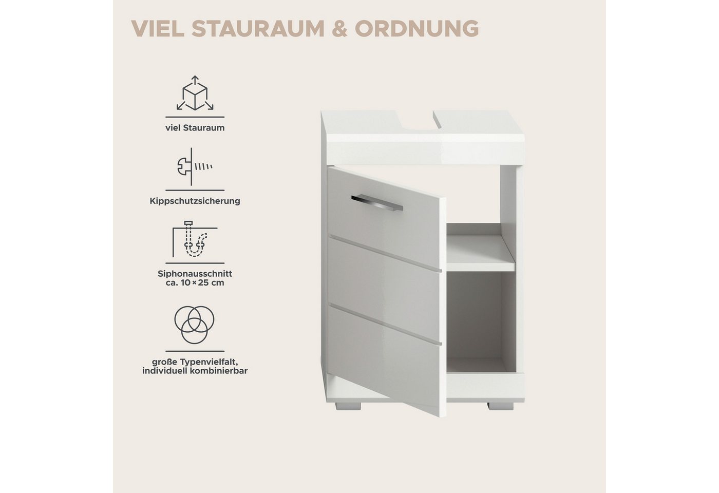 welltime Badmöbel-Set SIENA, 2-teilig, Waschbeckenunterschrank & Spiegelschrank, (TOPSELLER!, individuell um weitere Artikel der Serie SIENA erweiterbar), Badmö – Bild 5 von 5