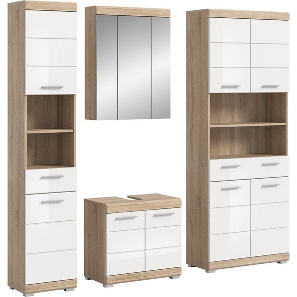 welltime Badmöbel-Set SIENA, 4 teilig, bestehend aus:, (Set, 4-St., TOPSELLER), Hochschrank schmal, WBU, Spiegelschrank, Hochschrank breit