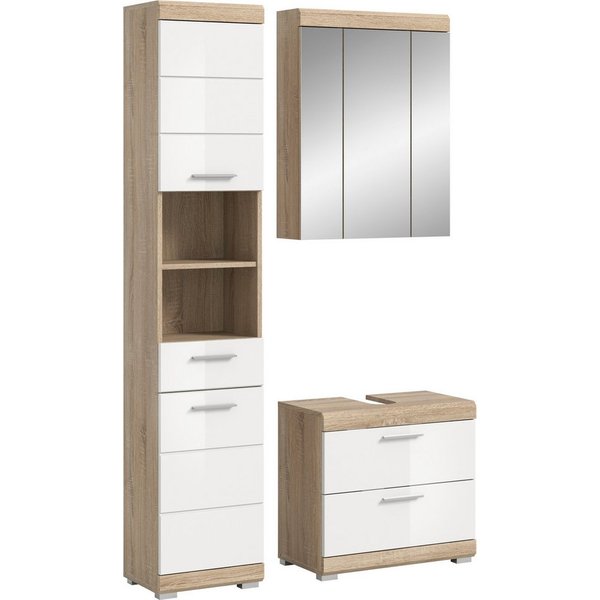 welltime Badmöbel-Set SIENA, 3 teilig, bestehend aus:, (Set, 3-St., TOPSELLER), Hochschrank, Waschbeckenunterschrank, Spiegelschrank