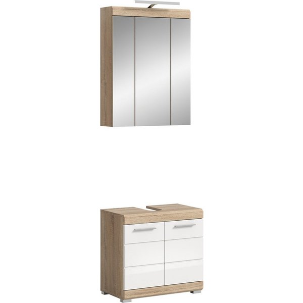 welltime Badmöbel-Set SIENA, 2 teilig, inklusive LED Beleuchtung, bestehend aus:, (Set, 2-St., TOPSELLER), Waschbeckenunterschrank, Spiegelschrank, LED Badaufsa