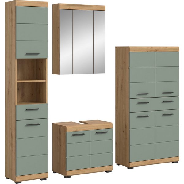 welltime Badmöbel-Set SIENA, 4 teilig, bestehend aus:, (Set, 4-St., TOPSELLER), Hochschrank, Waschbeckenunterschrank, Spiegelschrank, Midischrank