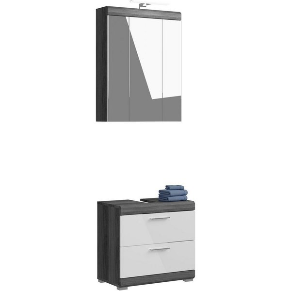 welltime Badmöbel-Set SIENA, 2 teilig, inklusive LED Beleuchtung, bestehend aus:, (Set, 2-St., TOPSELLER), Waschbeckenunterschrank, Spiegelschrank, LED Badaufsa
