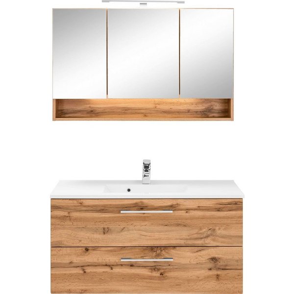 welltime Badmöbel-Set Soria, (2-St), Waschplatz Breite 100 cm, Spiegelschrank