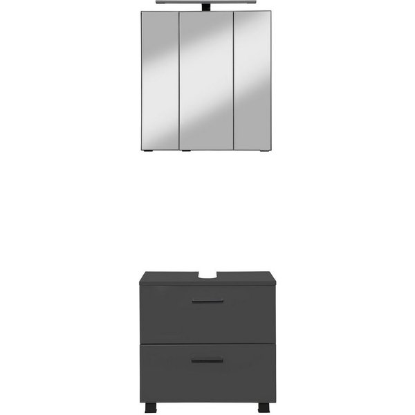 welltime Badmöbel-Set "Trento", Badezimmer-Set, Waschbeckenunterschrank, Spiegelschrank, (2-St), inkl. LED Aufbauleuchtung Schalter/Steckdose, Möbel Made in Ger