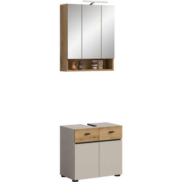 welltime Badmöbel-Set VANN, 2-teilige moderne Badkombination, inkl. Beleuchtung, (2-St., 1x Waschbeckenunterschrank, 1x Spiegelschrank inkl. Beleuchtung), Bad-K