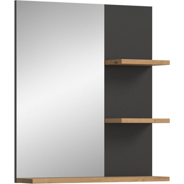 welltime Badspiegel REHAT, Breite 63 cm, mit 3 Ablageböden, hochwertiges Spiegelglas, Badmöbel, Spiegel, Wandspiegel, Bad, Badezimmer