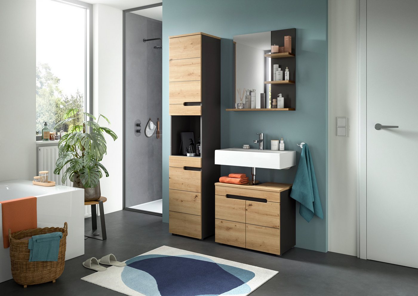 welltime Badspiegel REHAT, Breite 63 cm, mit 3 Ablageböden, hochwertiges Spiegelglas, Badmöbel, Spiegel, Wandspiegel, Bad, Badezimmer – Bild 4 von 5