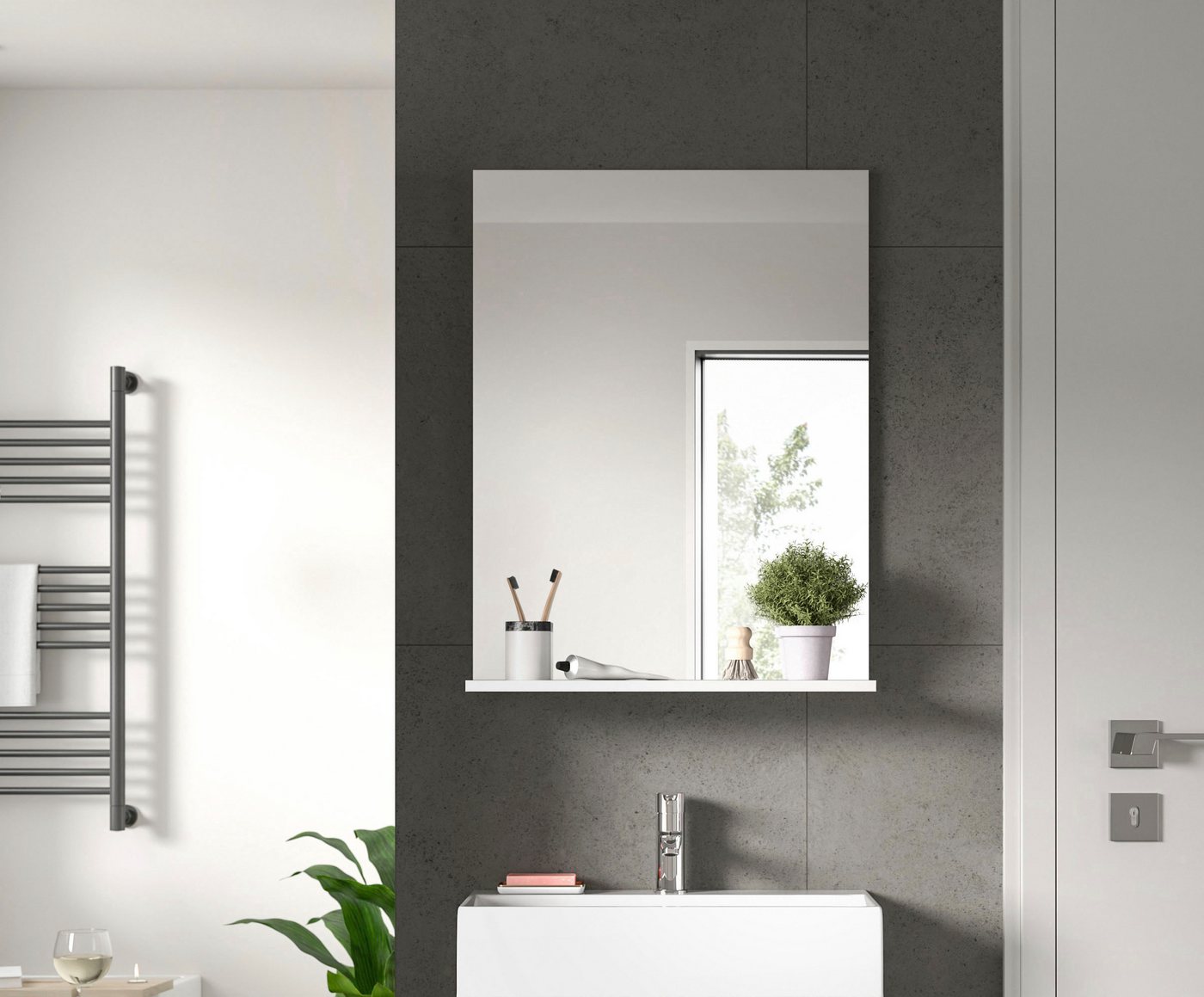 welltime Badspiegel SIENA, Breite 60cm, 1 Ablageboden, hochwertiges Spiegelglas (TOPSELLER), in verschiedenen Farben erhältlich, Badmöbel, Spiegel, Badezimmer – Bild 2 von 5