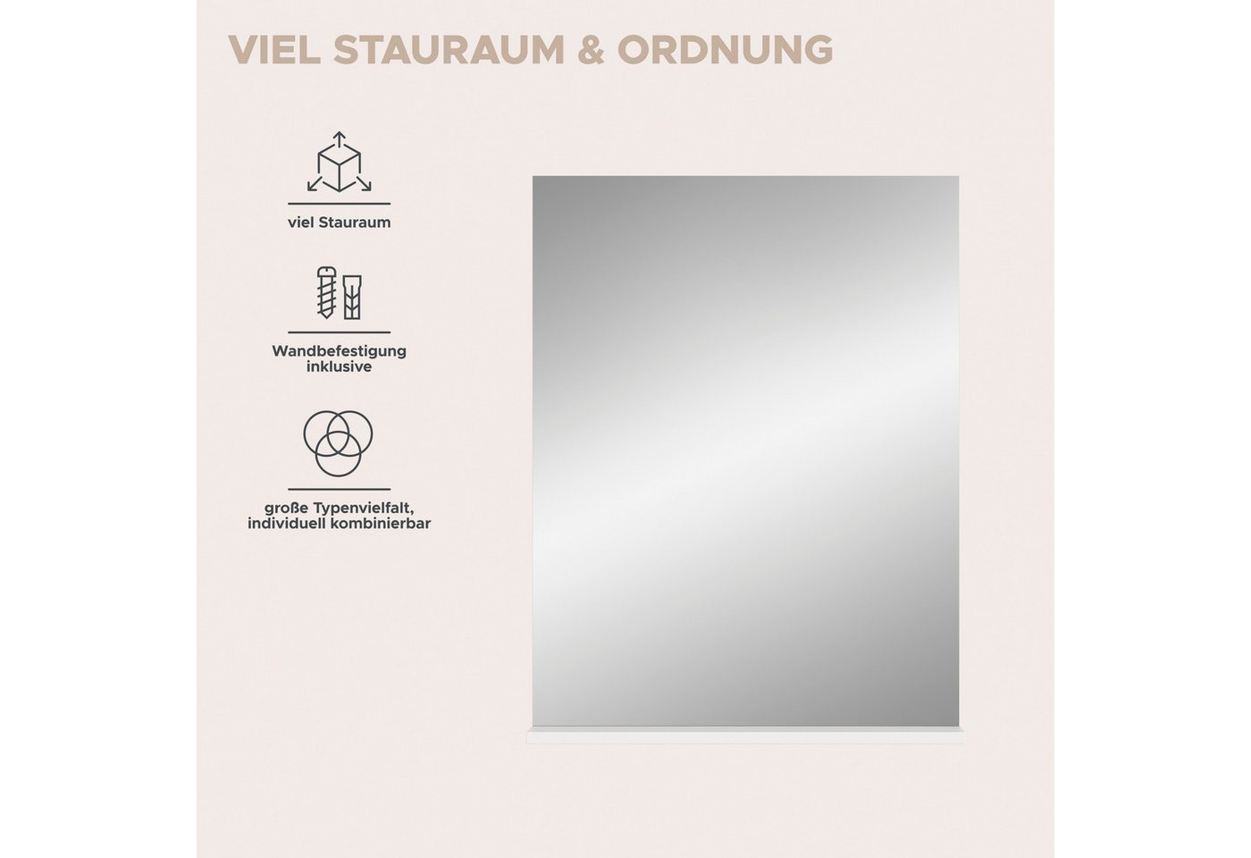 welltime Badspiegel SIENA, Breite 60cm, 1 Ablageboden, hochwertiges Spiegelglas (TOPSELLER), in verschiedenen Farben erhältlich, Badmöbel, Spiegel, Badezimmer – Bild 4 von 5
