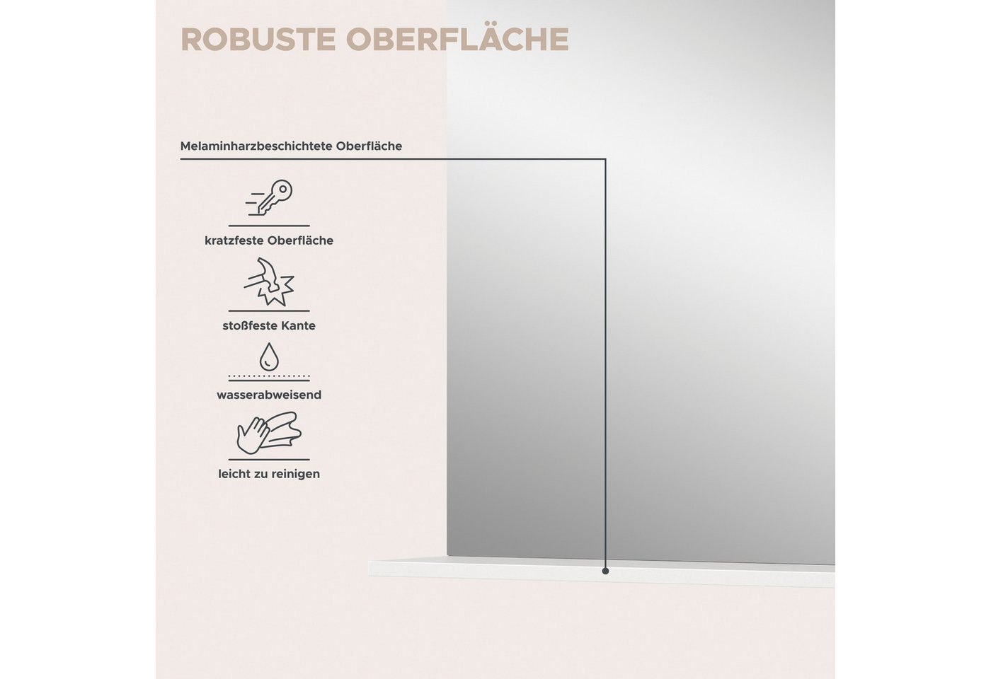 welltime Badspiegel SIENA, Breite 60cm, 1 Ablageboden, hochwertiges Spiegelglas (TOPSELLER), in verschiedenen Farben erhältlich, Badmöbel, Spiegel, Badezimmer – Bild 5 von 5