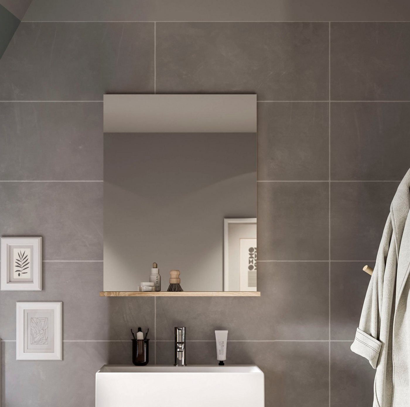 welltime Badspiegel SIENA, Breite 60cm, 1 Ablageboden, hochwertiges Spiegelglas (TOPSELLER), in verschiedenen Farben erhältlich, Badmöbel, Spiegel, Badezimmer – Bild 2 von 5