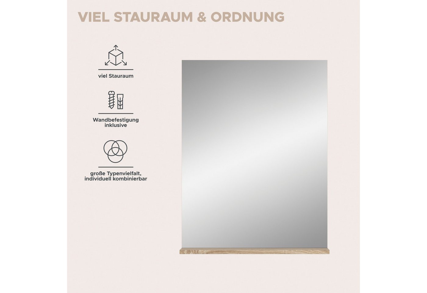 welltime Badspiegel SIENA, Breite 60cm, 1 Ablageboden, hochwertiges Spiegelglas (TOPSELLER), in verschiedenen Farben erhältlich, Badmöbel, Spiegel, Badezimmer – Bild 5 von 5