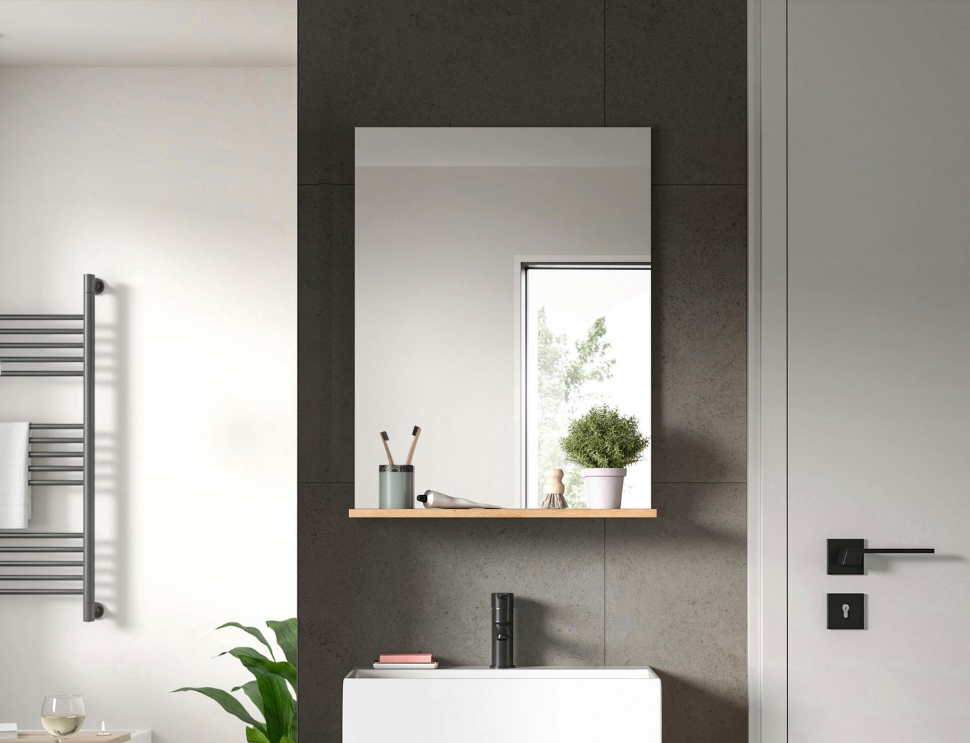 welltime Badspiegel SIENA, Breite 60cm, 1 Ablageboden, hochwertiges Spiegelglas (TOPSELLER), in verschiedenen Farben erhältlich, Badmöbel, Spiegel, Badezimmer – Bild 2 von 5