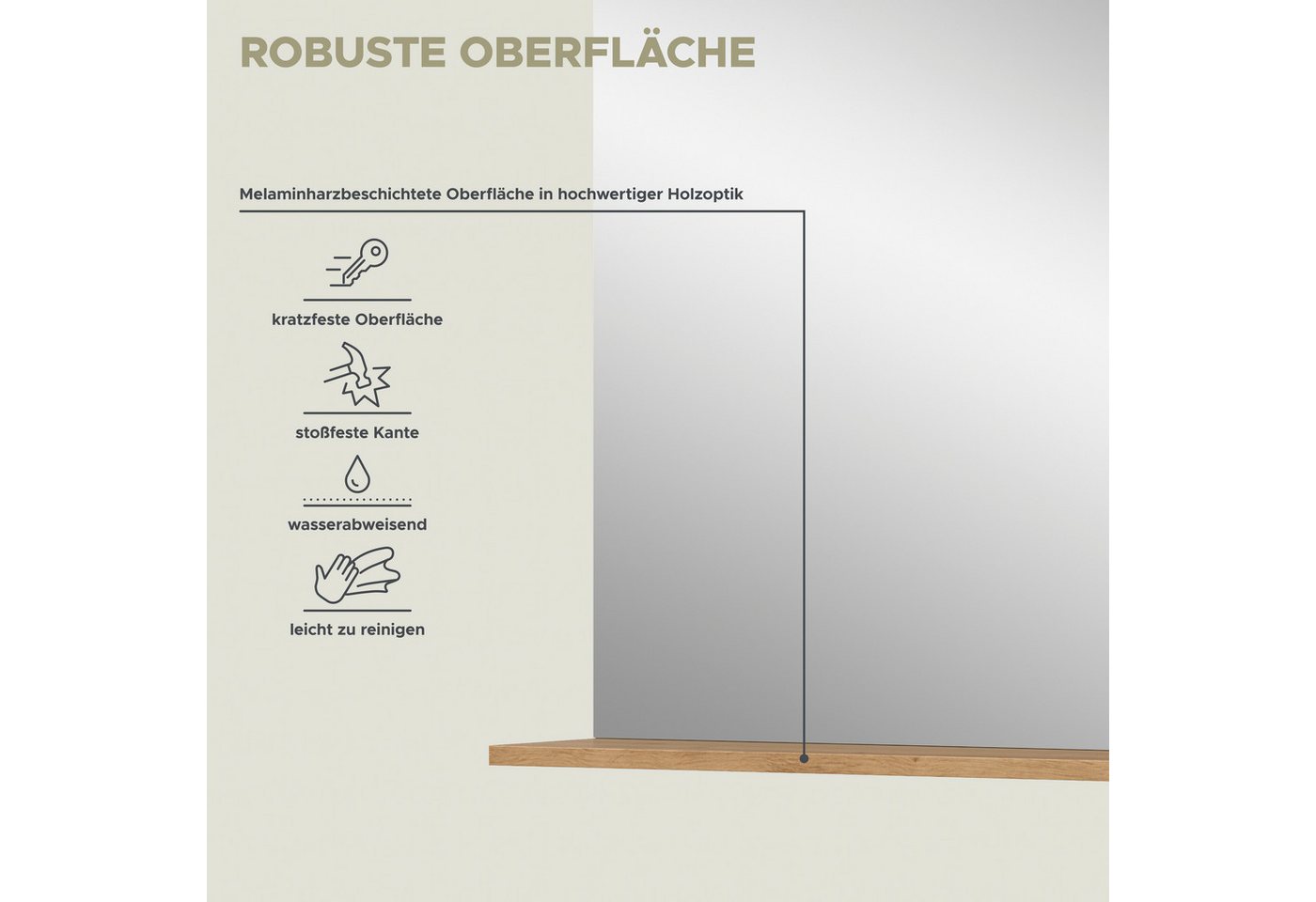 welltime Badspiegel SIENA, Breite 60cm, 1 Ablageboden, hochwertiges Spiegelglas (TOPSELLER), in verschiedenen Farben erhältlich, Badmöbel, Spiegel, Badezimmer – Bild 5 von 5
