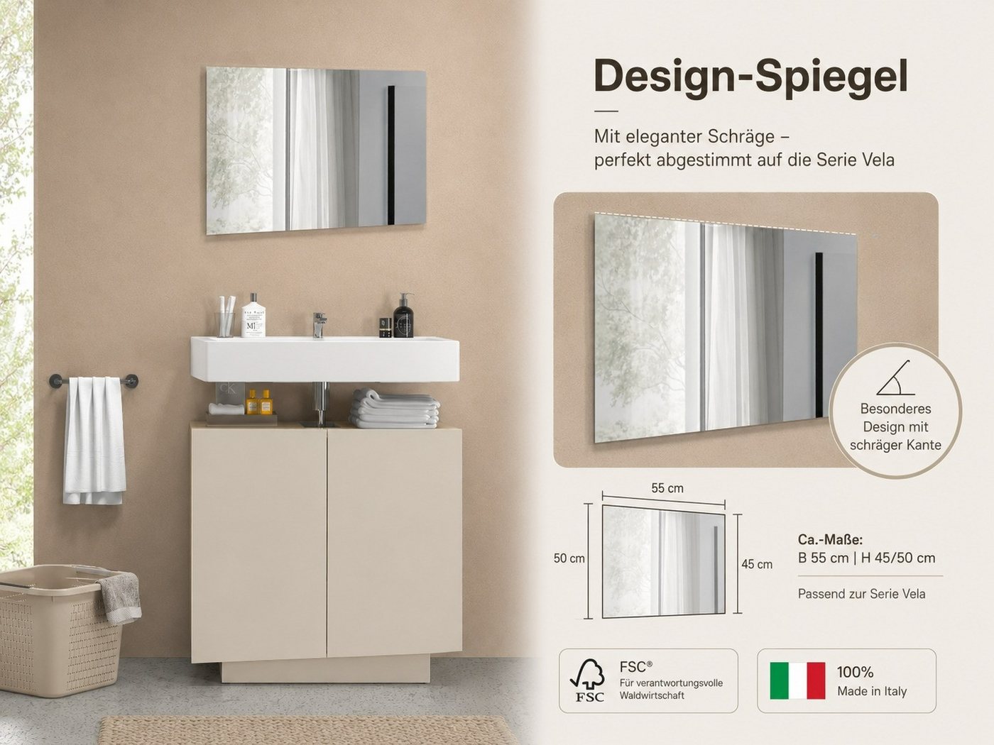 welltime Badspiegel Vela, Spiegel in zwei Breiten 55 und 75 cm (1-St), Breite 55 cm-Passend zur Serie Vela – Bild 3 von 5