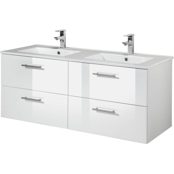 welltime Doppelwaschtisch Trento, verschiedene Ausführungen und Farben, Badmöbel in Breite 120 cm, 2 Doppel-Waschbecken zur Auswahl