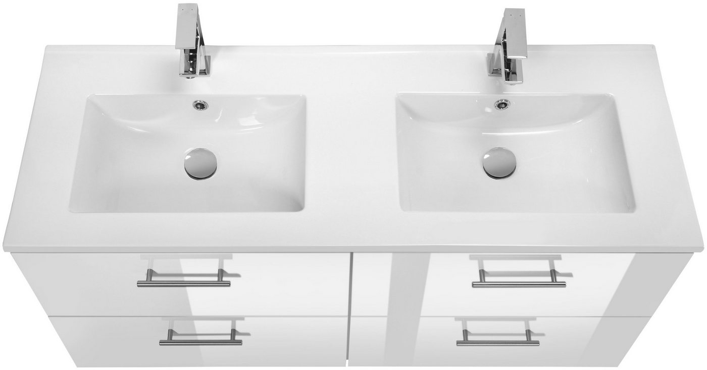 welltime Doppelwaschtisch Trento, verschiedene Ausführungen und Farben, Badmöbel in Breite 120 cm, 2 Doppel-Waschbecken zur Auswahl – Bild 4 von 5