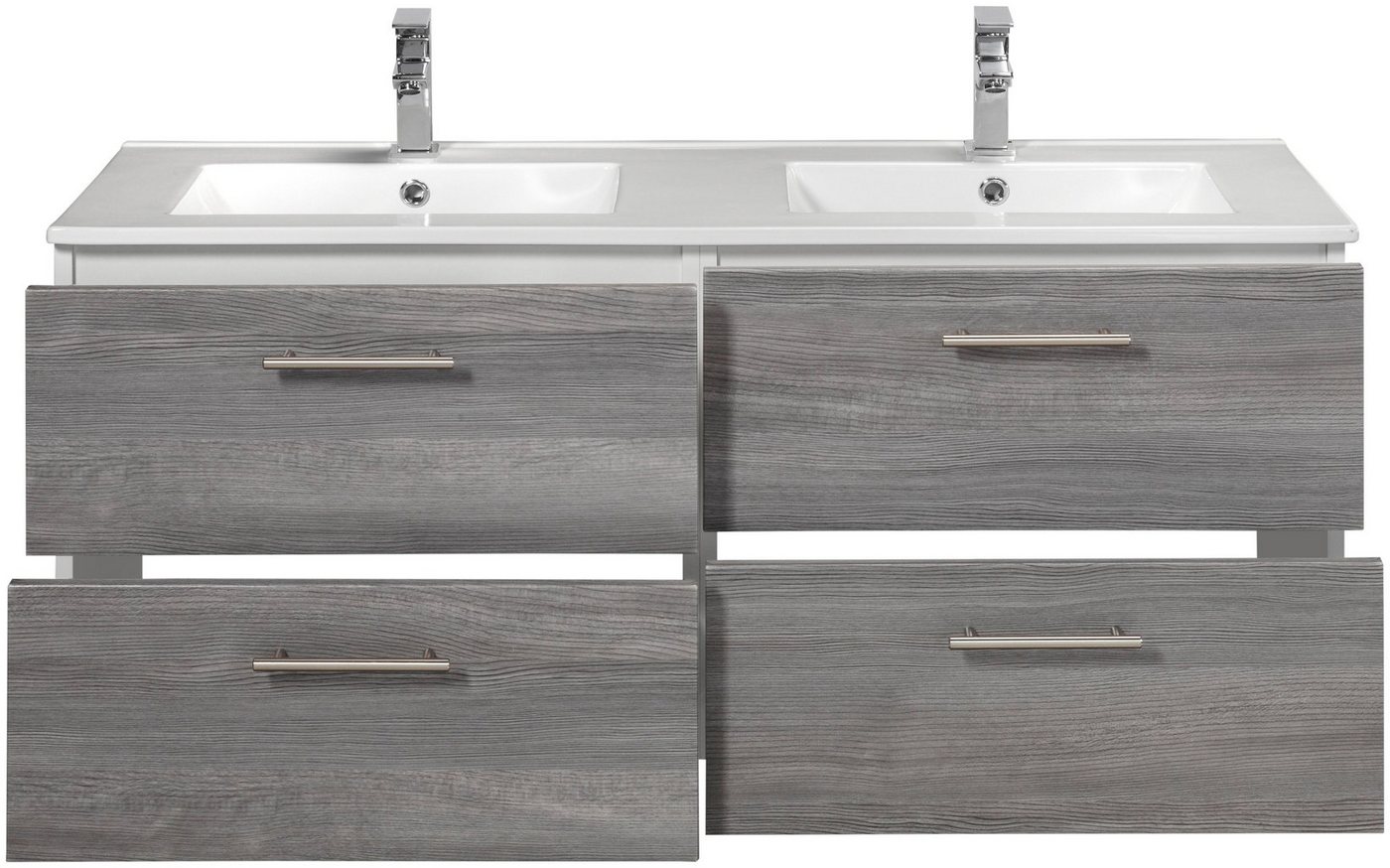 welltime Doppelwaschtisch Trento, verschiedene Ausführungen und Farben, Badmöbel in Breite 120 cm, 2 Doppel-Waschbecken zur Auswahl – Bild 3 von 5