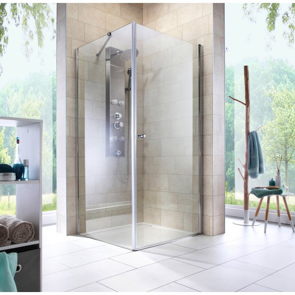 welltime Eckdusche Florenz 2.1, BxT: 90x90 cm, Sicherheitsglas, Hebe-Senk-Mechanismus, barrierefrei einbaubar, mit Drehtüren