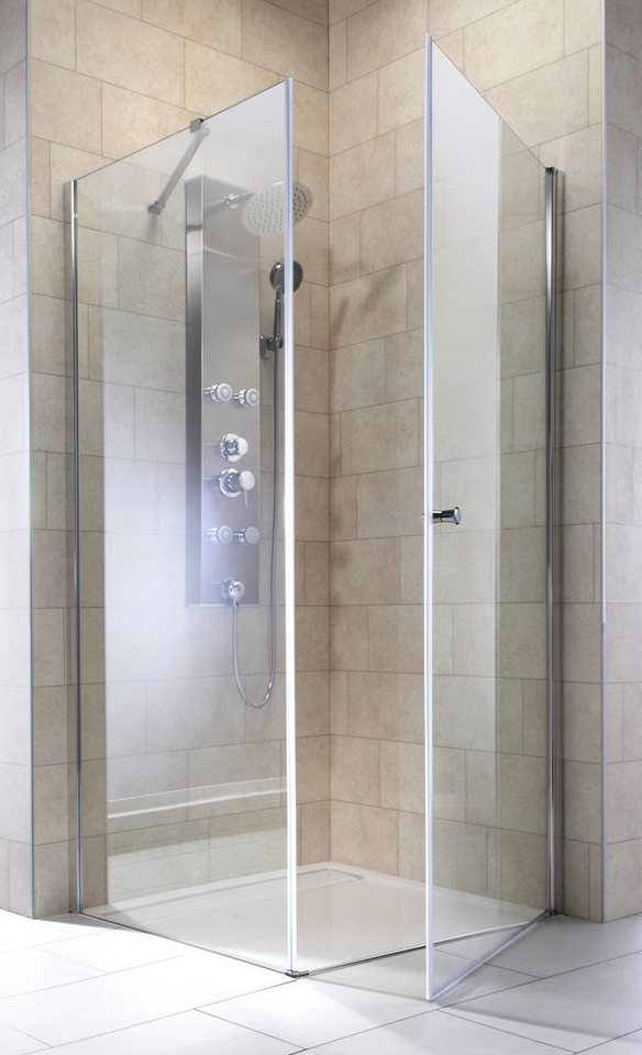 welltime Eckdusche Florenz 2.1, BxT: 90x90 cm, Sicherheitsglas, Hebe-Senk-Mechanismus, barrierefrei einbaubar, mit Drehtüren – Bild 2 von 5